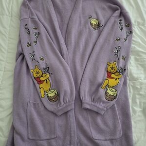 WINNIE THE POOH EMBROIDERED WHIMSICAL LAVENDER CARDIGAN SWEATER (SIZE 2X)